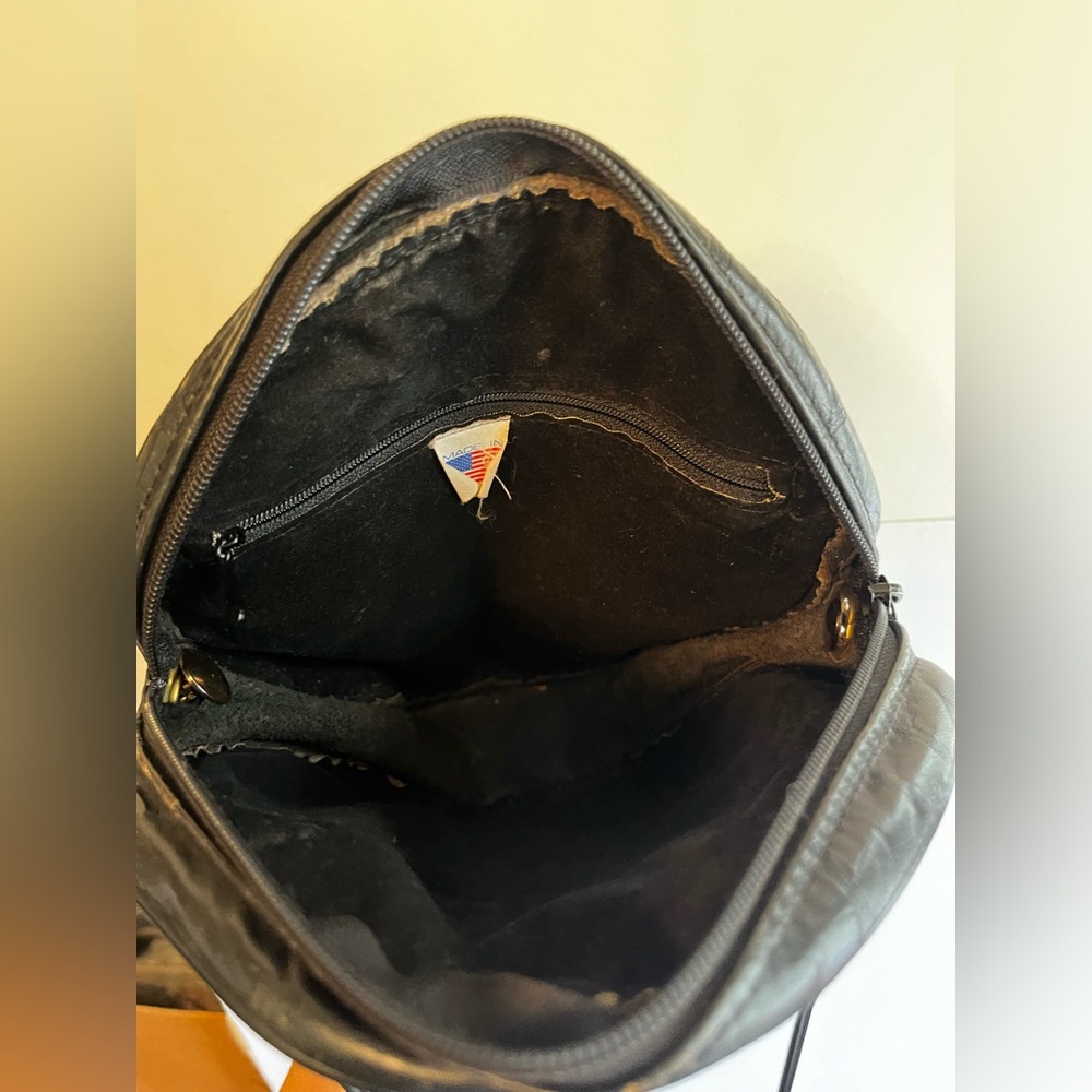 Vintage Black Embossed Patchwork Circle Crossbody… - image 5